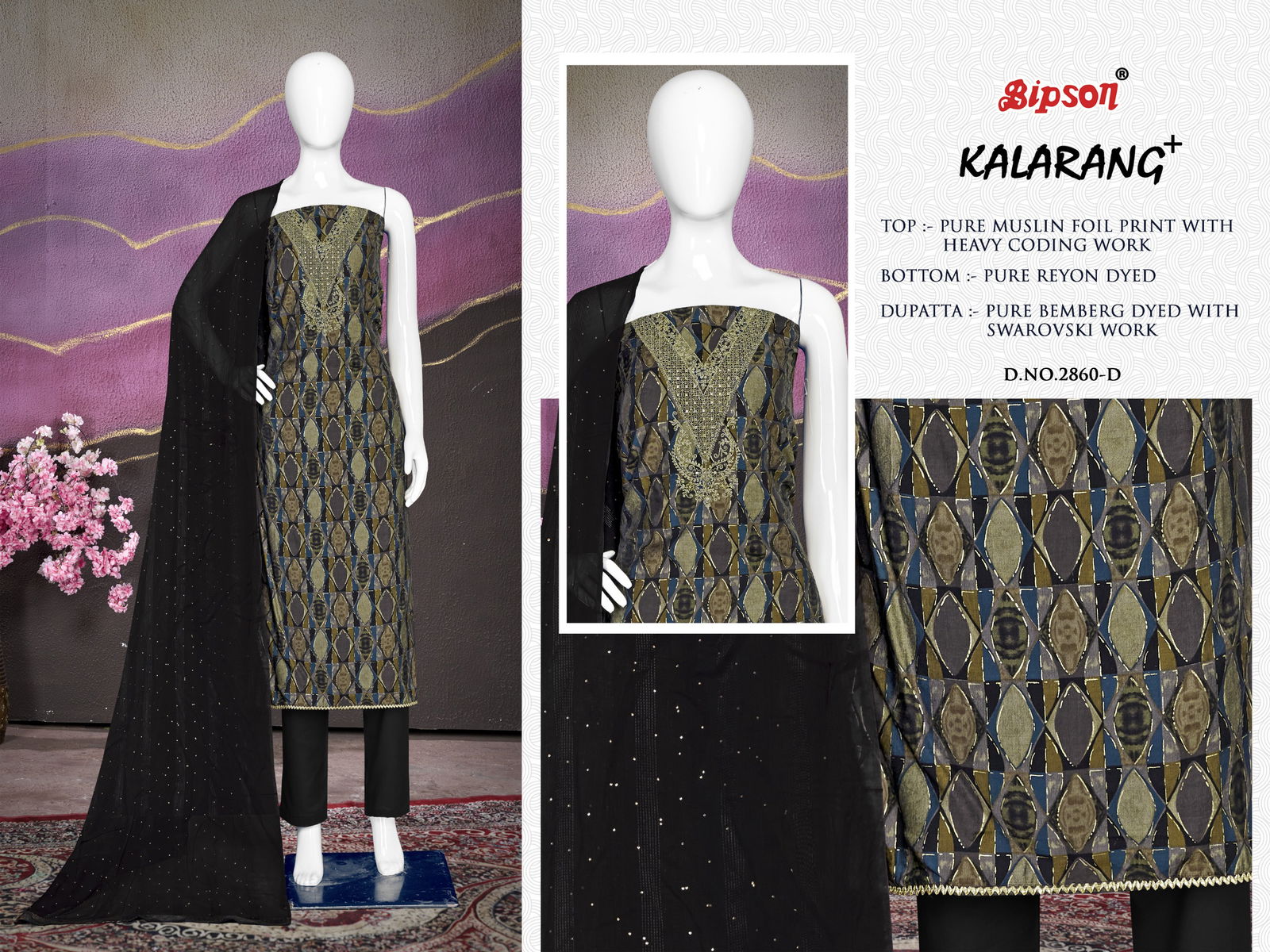 Kalarang 2860 By Bipson Viscose Muslin Printed Non Catalog Dress Material Wholesale Shop In Surat
